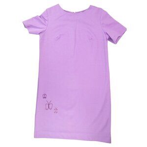 Vintage Handmade Lavender Shift Dress Butterfly 1970s Polyester Size Large Lace